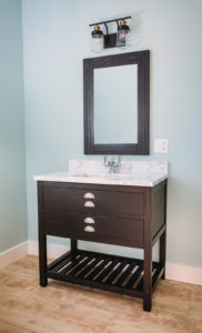 Bathroom vanity, New Hampshire, "Modern Cottage," Custom home design and construction by Don Madore. New England home builders.